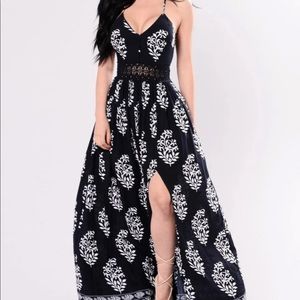 Navy maxi dress with slit